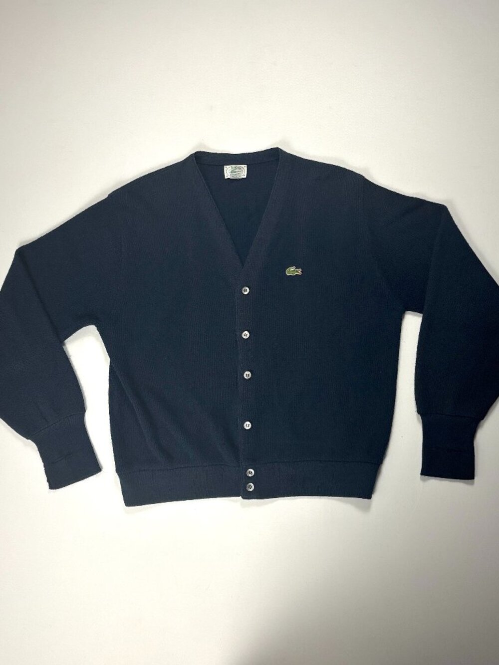 Vintage Izod Lacoste Mens Cardigan Sweater Navy Blue Sz L Acrylic USA